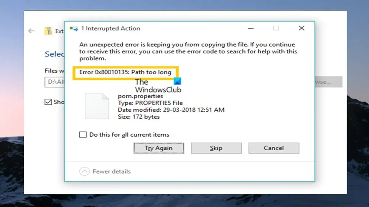Pfad zu lang Fehler 0x80010135 in Windows 11/10