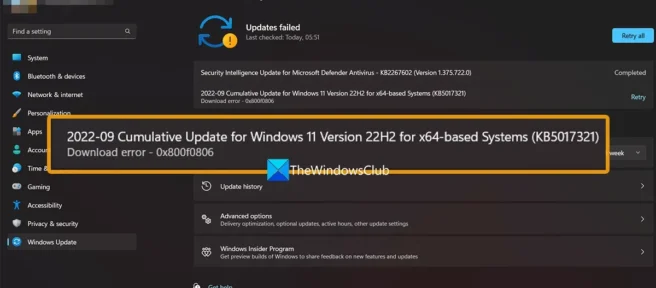 Solucione el error 0x800f0806 al descargar o instalar actualizaciones de Windows 11