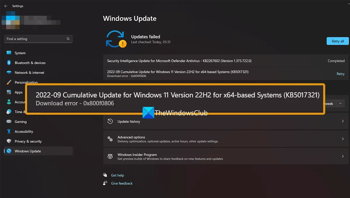 Solucione el error 0x800f0806 al descargar o instalar actualizaciones de Windows 11
