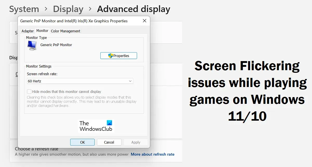 Problemas de parpadeo de la pantalla al jugar en Windows 11/10