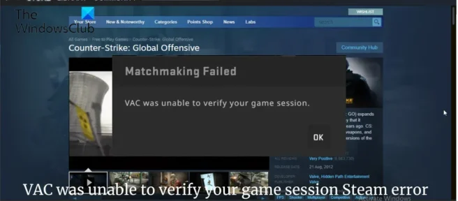 VAC no pudo verificar su sesión de juego Error de Steam