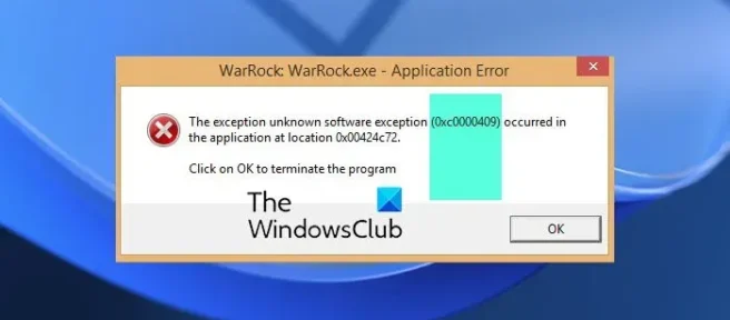 Excepción error de excepción de software desconocido 0xc0000409