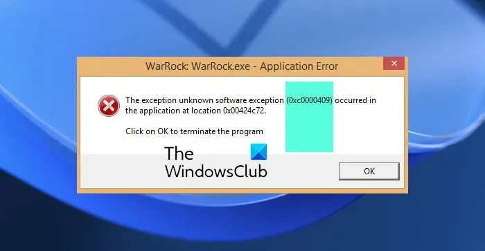 Excepción error de excepción de software desconocido 0xc0000409
