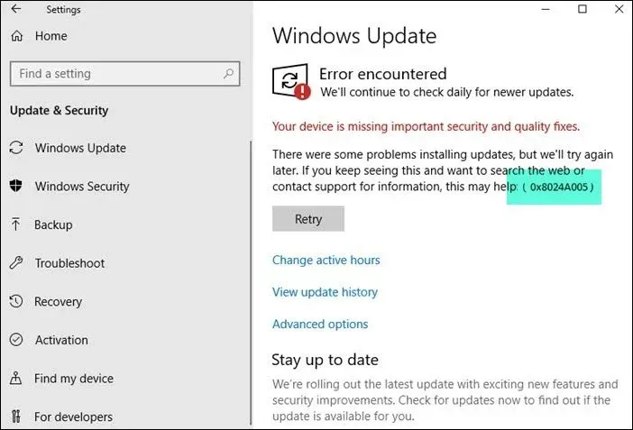 Solucione el error de actualización de Windows 0x8024A005 de la manera correcta