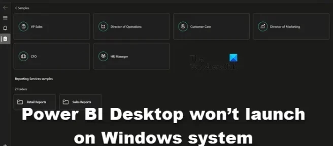 Power BI Desktop no se inicia en el sistema Windows