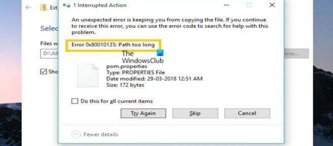 Errore percorso troppo lungo 0x80010135 in Windows 11/10