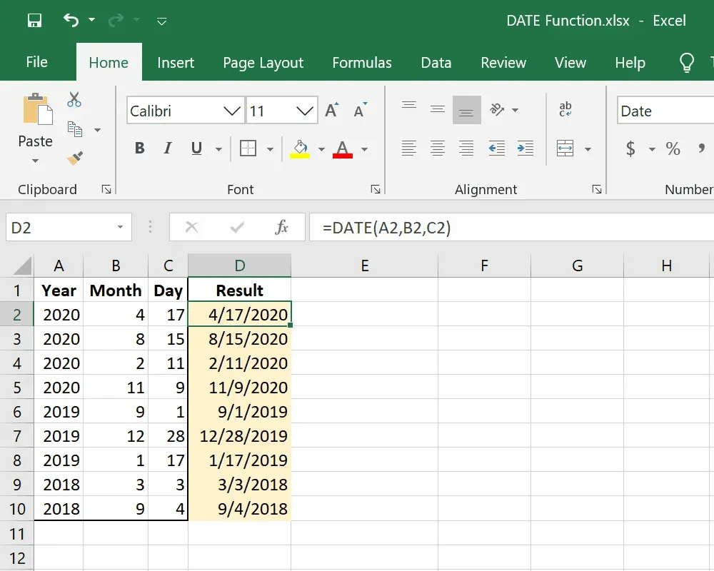 Excel DATE 함수를 사용하는 방법
