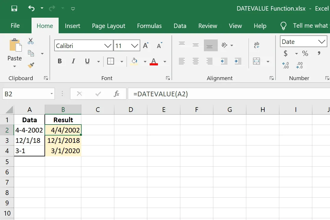 Excel DATEVALUE 함수를 사용하는 방법