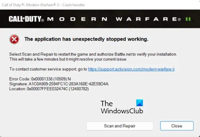 COD: Modern Warfare 2의 오류 코드 0x00001338
