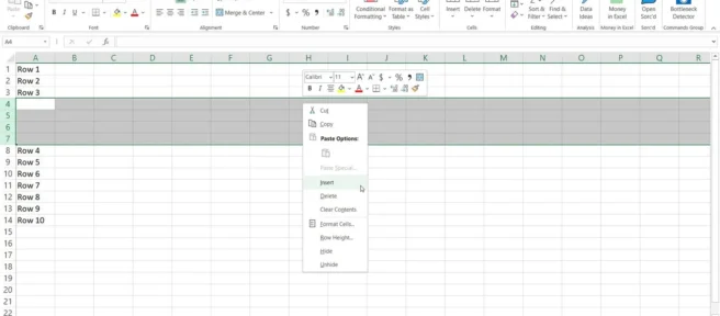 Excel에서 여러 행을 삽입하는 방법