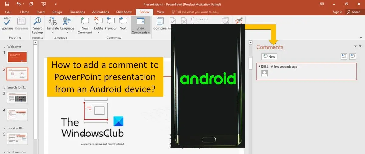 Jak dodawać komentarze do programu PowerPoint z urządzenia z systemem Android
