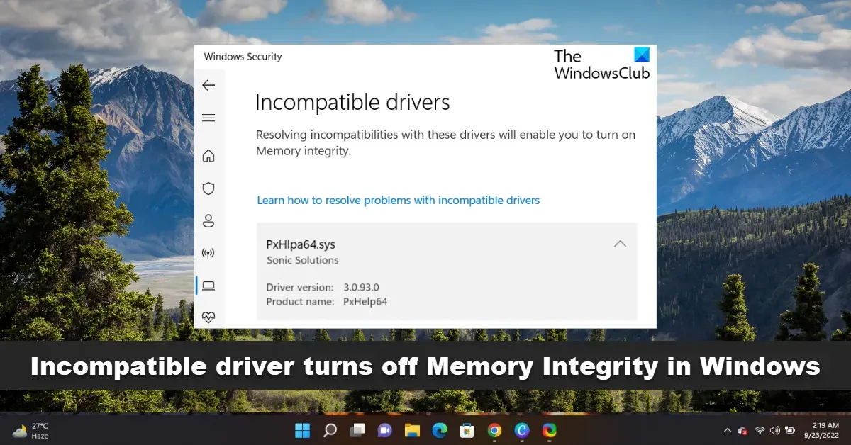 Niekompatybilny sterownik wyłącza integralność pamięci w systemie Windows 11