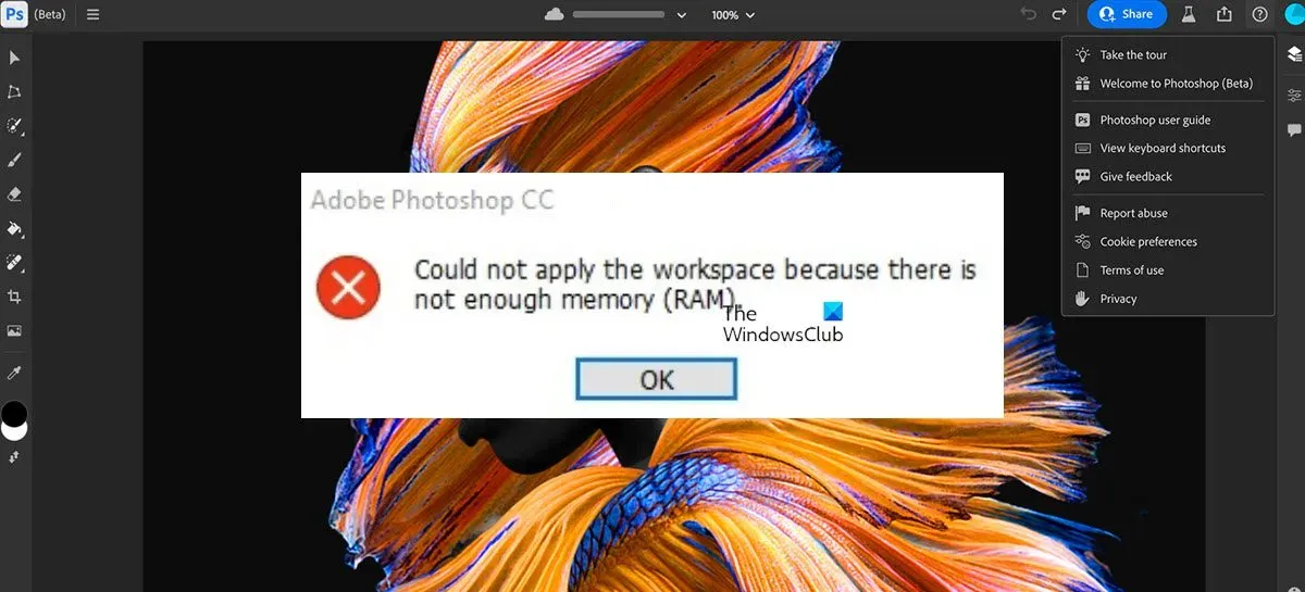 Corrigir o erro do Photoshop, RAM insuficiente