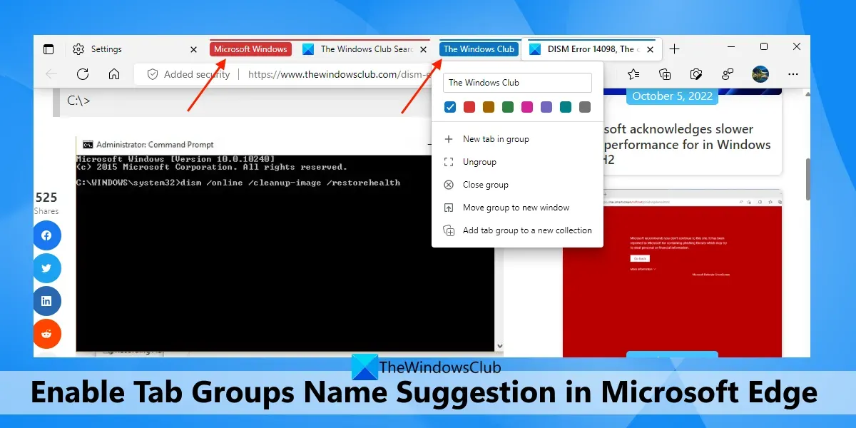 Habilitar sugestão de nome de grupo de guias no Microsoft Edge
