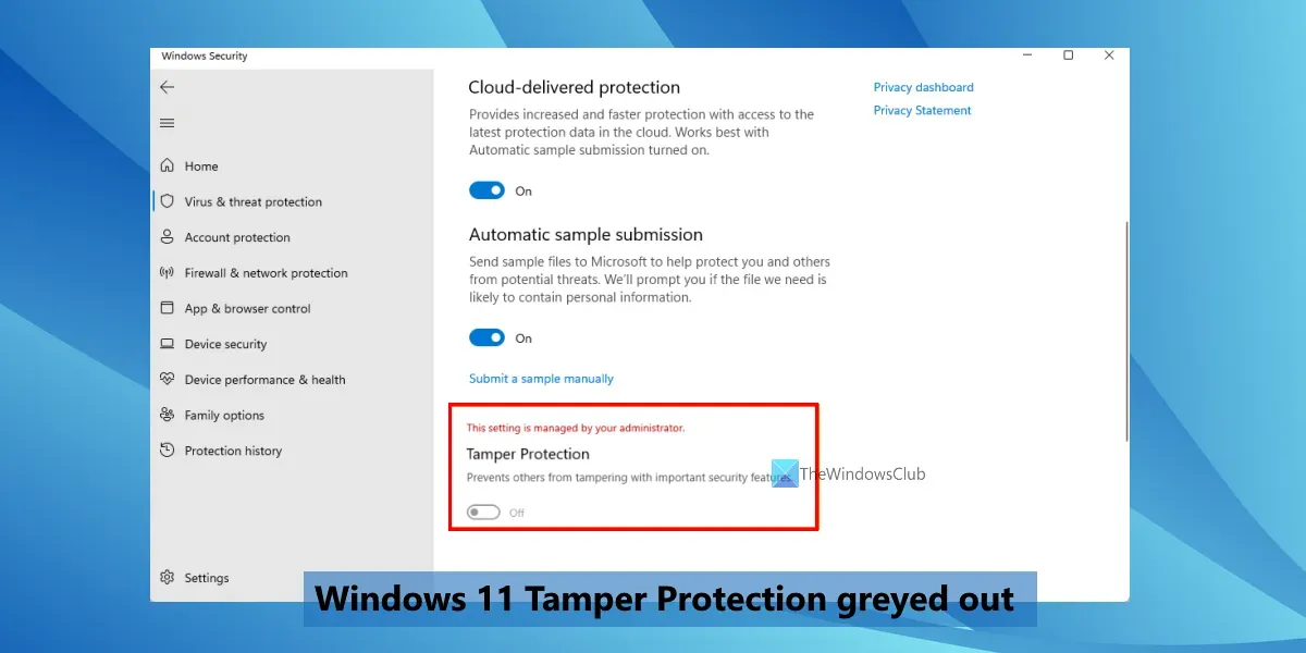 A proteção contra adulteração não está disponível no Windows 11