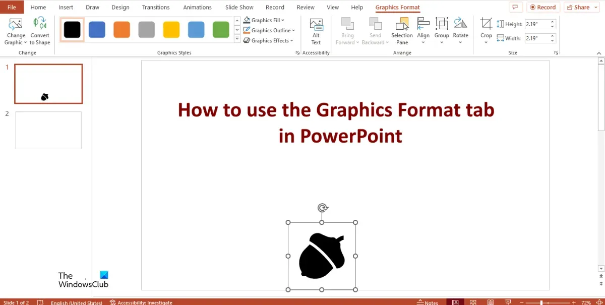 PowerPoint の [グラフィック形式] タブの使用方法
