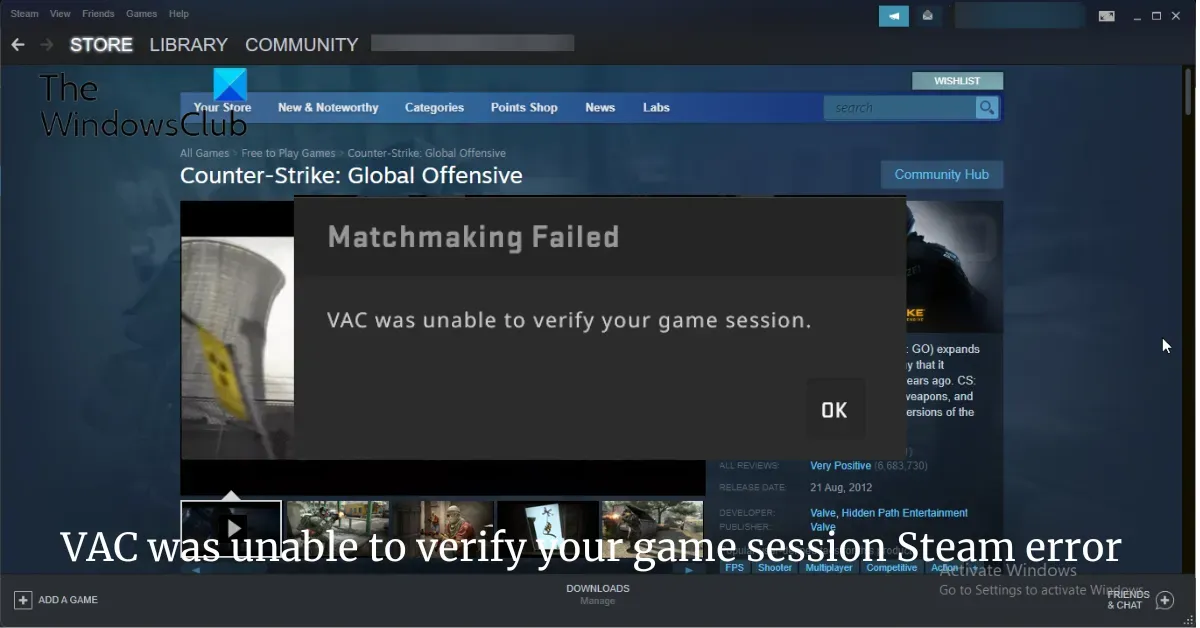 VAC 無法驗證您的遊戲會話 Steam 錯誤