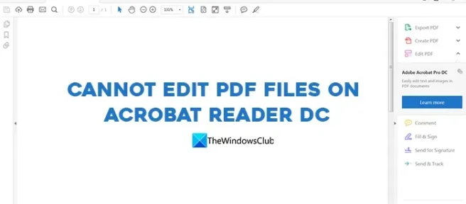 無法在 Acrobat Reader DC 中編輯 PDF 文件
