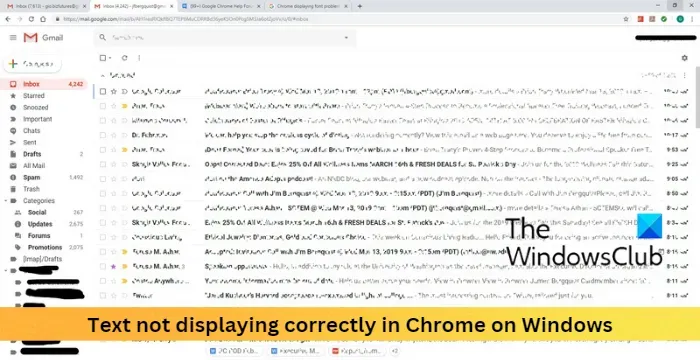 Windows 11/10 上的 Chrome 中的文本無法正確顯示
